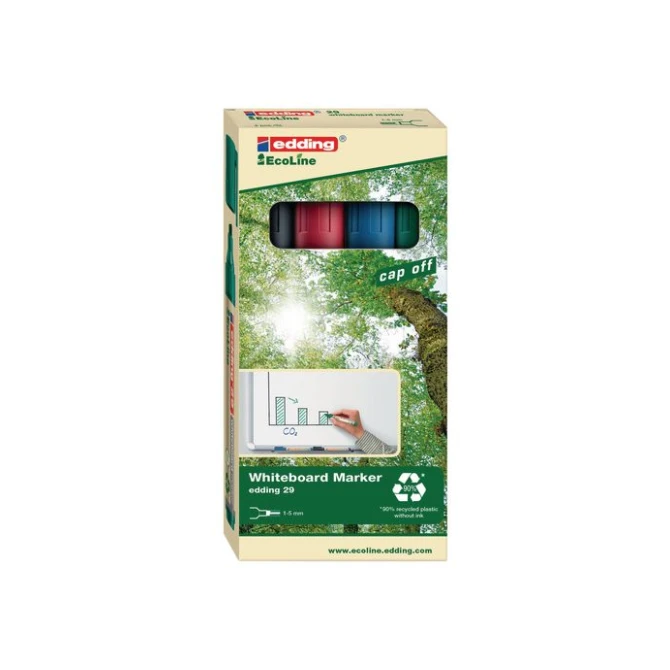 EDDING EcoLine 29 Whiteboardmarker Beitelvormige Punt 1 - 5 mm Assorti (set 4 stuks) EDDING EcoLine 29 Whiteboardmarker Beitelvormige Punt 1 - 5 mm Assorti (set 4 stuks)