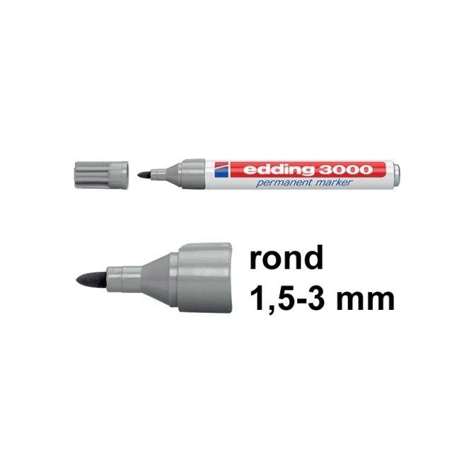 EDDING 3000 Permanent Marker 1.5-3mm Ronde Punt Grijs (pak 10 stuks)