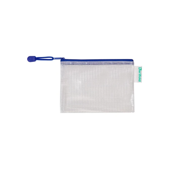 TARIFOLD A6 Opbergtas met Rits 175 x 125 mm Transparant met Blauw (pak 8 stuks)