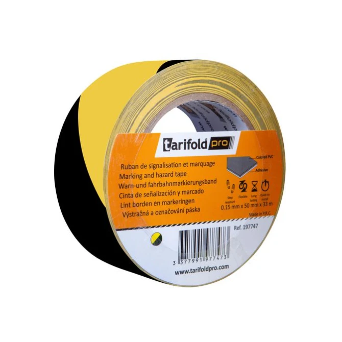 TARIFOLD Markeringstape Voor Vloermarkering 50 mm x 33 m Geel en zwart (rol 33 meter)