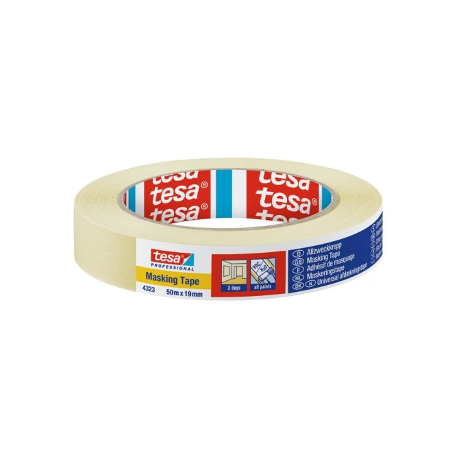 TESA® 4323 Masking Tape Basic Afplaktape 19 mm x 50 m Lichtcrème (rol 50 meter)
