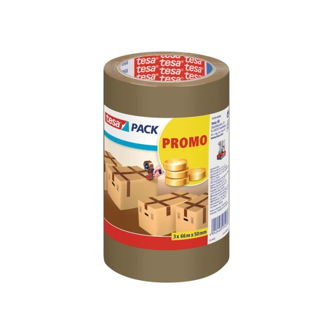 TESA® 57529 Verpakkingstape Promo PP 50 mm x 66 m Bruin (pak 3 rollen)