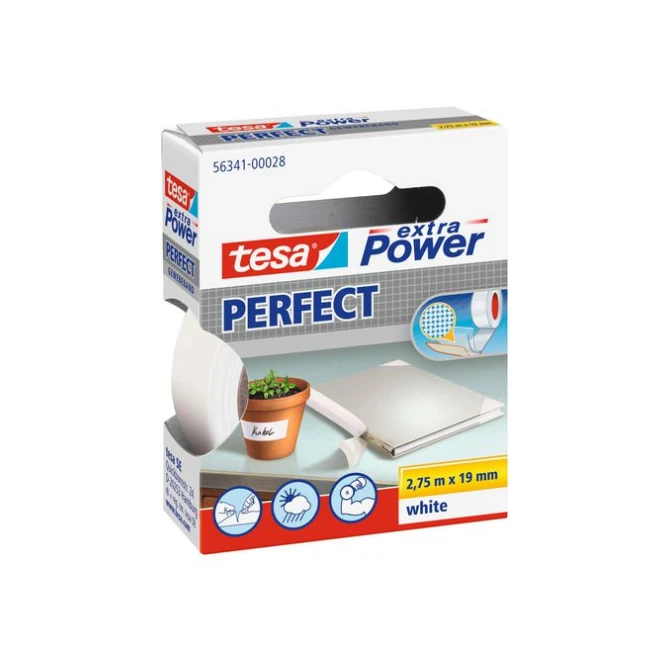 TESA® Extra Power Perfect Premium Duct Tape 19 mm x 275 m Wit (rol 275 meter)