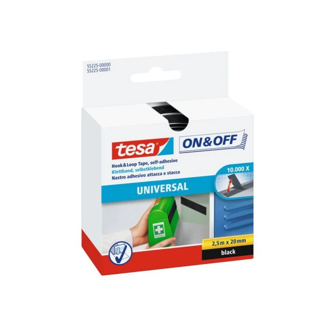 TESA® On & Off Zelfklevend Klittenband 20 mm x 25 m Zwart (rol 25 meter)