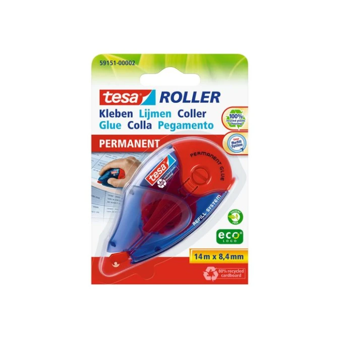 tesa® Permanente ecoLogo Lijmroller. Navulbaar. 8.4 mm x 14 m (pak 5 stuks)
