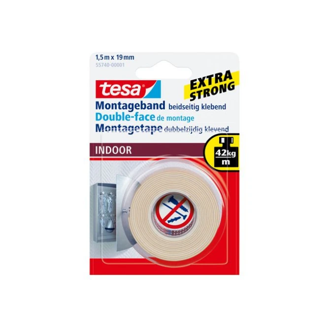 TESA® Powerbond® Indoor Dubbelzijdig Montagetape 19 mm x 15 m Wit (rol 15 meter)