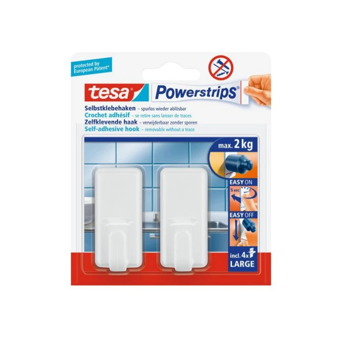 TESA® Powerstrips Large Classic Zelfklevende Haak Verwijderbaar Wit (pak 2 stuks) TESA® Powerstrips Large Classic Zelfklevende Haak Verwijderbaar Wit (pak 2 stuks)