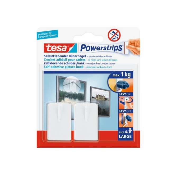 TESA® Powerstrips Zelfklevende Schilderijhaak Verwijderbaar 1 kg Wit (pak 2 stuks) TESA® Powerstrips Zelfklevende Schilderijhaak Verwijderbaar 1 kg Wit (pak 2 stuks)