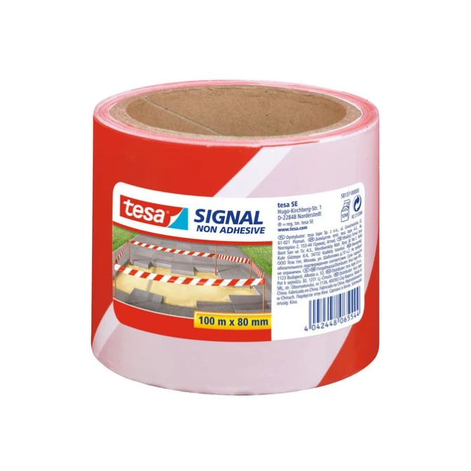 TESA® Signal Waarschuwings- en markeerlint Niet-Klevend 80 mm x 100 m PE Rood-Wit (pak 4 stuks)
