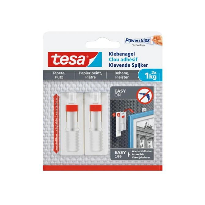TESA® Verstelbare Klevende Spijker Voor Behang en Pleisterwerk 1 kg Wit (pak 2 stuks)
