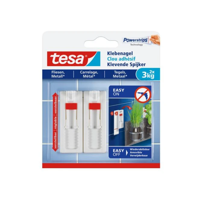 TESA® Verstelbare Klevende Spijker Voor Tegels en Metaal 3 kg Wit (pak 2 stuks)