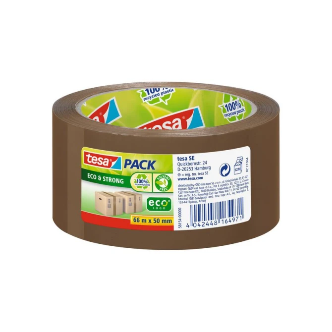 TESA Eco & Strong Verpakkingstape Gerecycleerd Plastic 50 mm x 66 mtr Bruin (6 rol x 66 meter)
