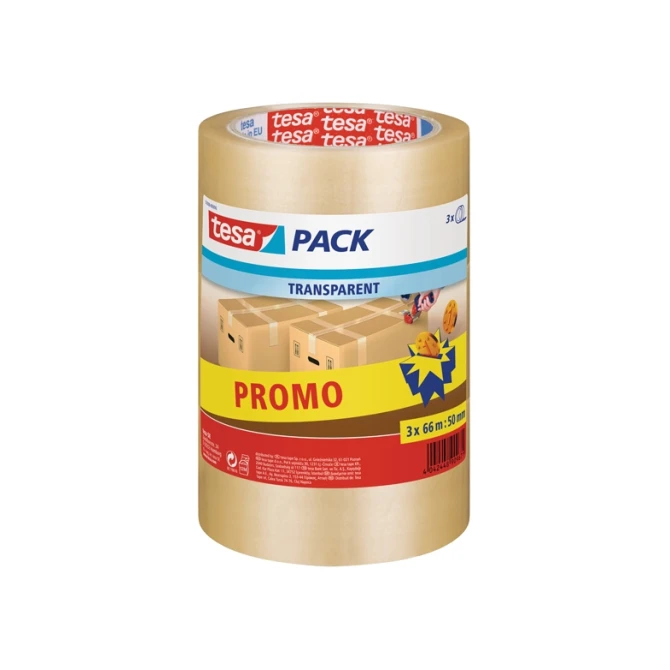 TESA® TESApack Standard Verpakkingstape Promo PP 50 mm x 66 m Transparant (pak 3 x 66 meter)